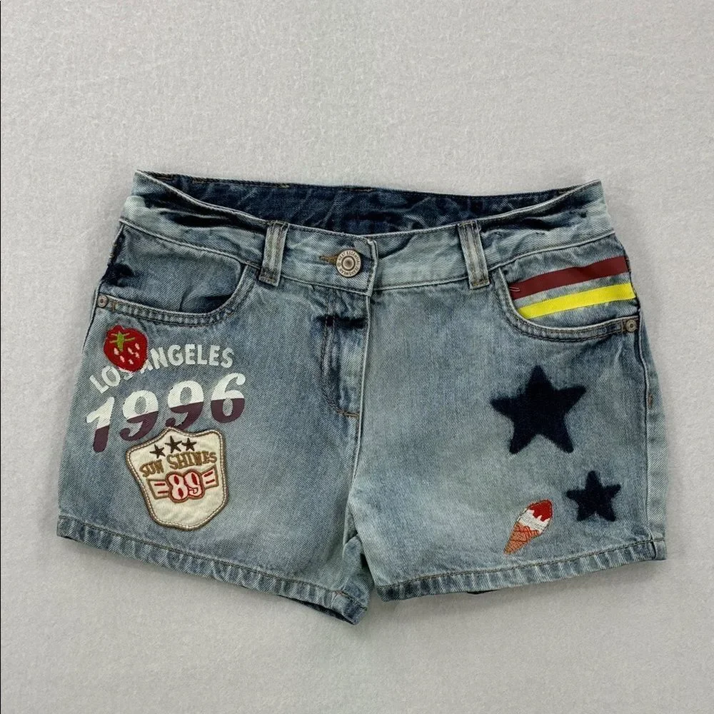 3For$20 I love Next Blue Jean Shorts with Fun Patches size 10